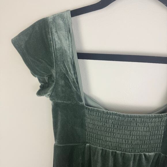 Rewind Womens Babydoll Empire Waist Velvet Mini Olive Green Velvet Dress XS - Picture 6 of 12